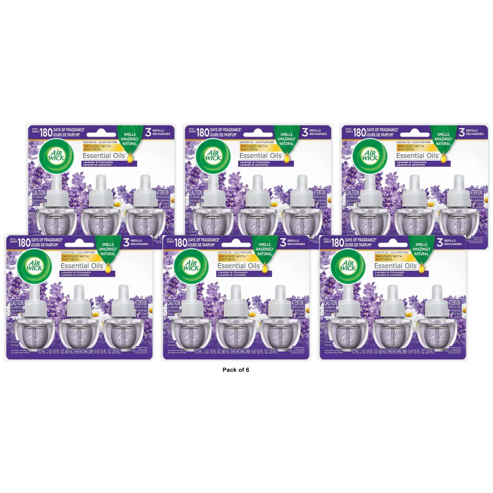 Air Wick Essential Oils Scented Oil Refill Lavender & Chamomile 0.67Oz (Pack Of 6)