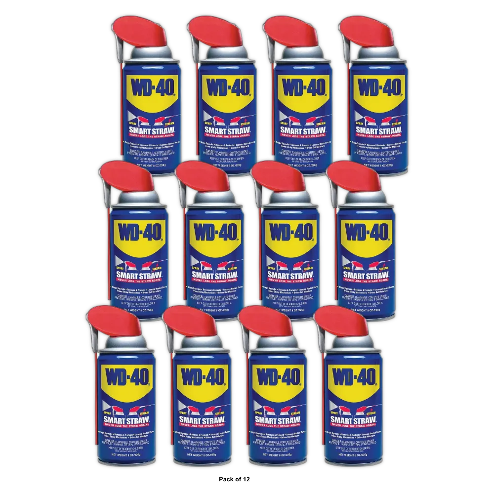WD-40 Multi-Use Product Multi-Purpose Lubricant with Smart Straw Spray 8Oz (Pack of 12)