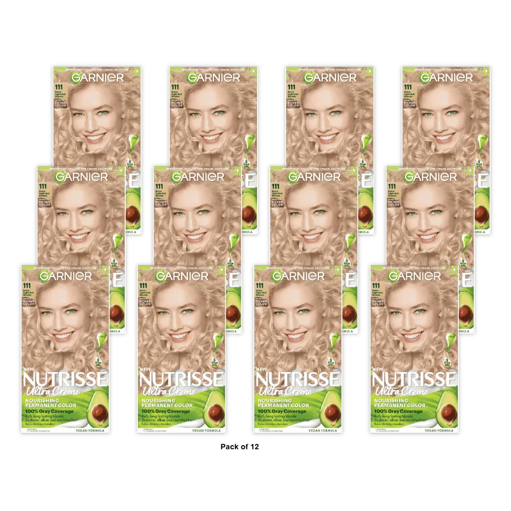 Garnier Nutrisse Nourishing Color Creme 111 Extra-Light Ash Blonde Kit 7.71Oz (Pack of 12)