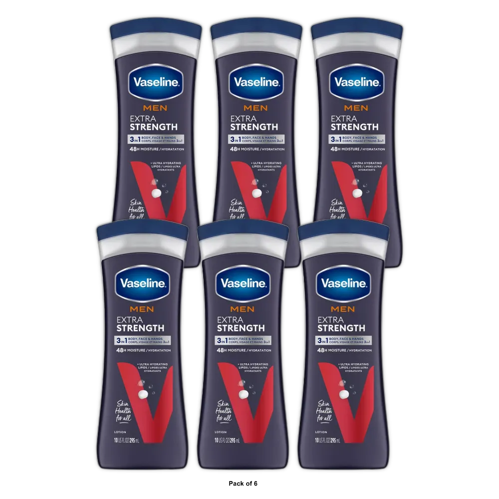 Vaseline Men Extra Strength Body And Face Lotion 10Oz (Pack of 6)
