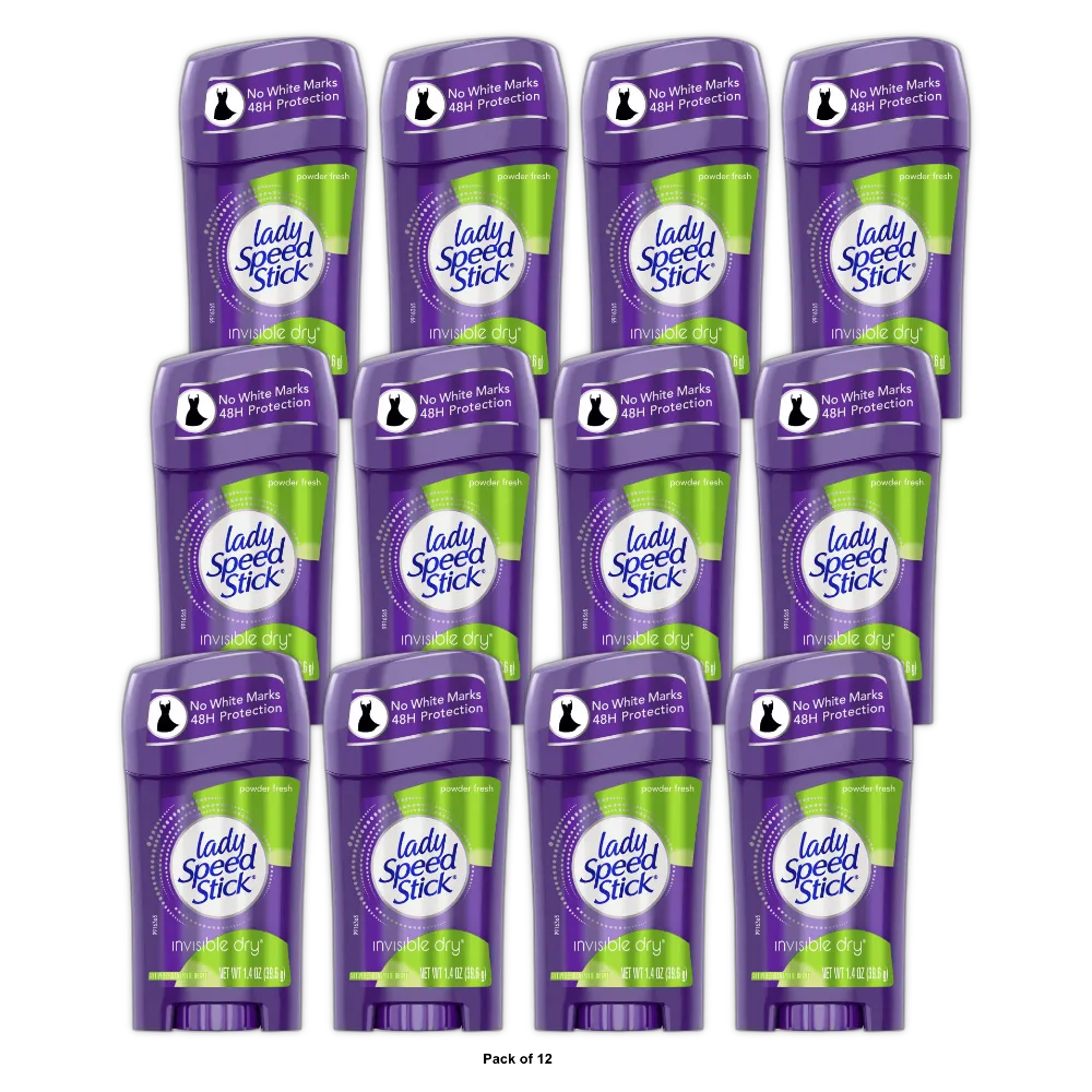 Lady Speed Stick Invisible Dry Antiperspirant And Deodorant Stick Powder Fresh1.4Oz (Pack of 12)