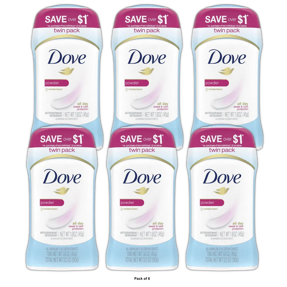 Dove Womens Antiperspirant Deodorant Powder Twin Pack 2.6Oz (Pack Of 6)