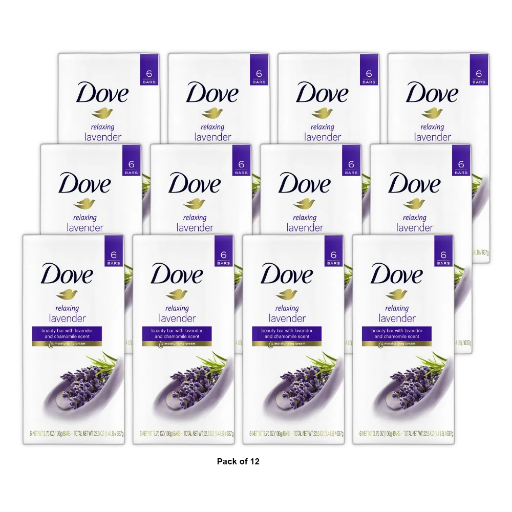 Dove Relaxing Lavender Beauty Bar with Lavender and Chamomile Scent 6 Ea 3.75Oz (Pack of 12)