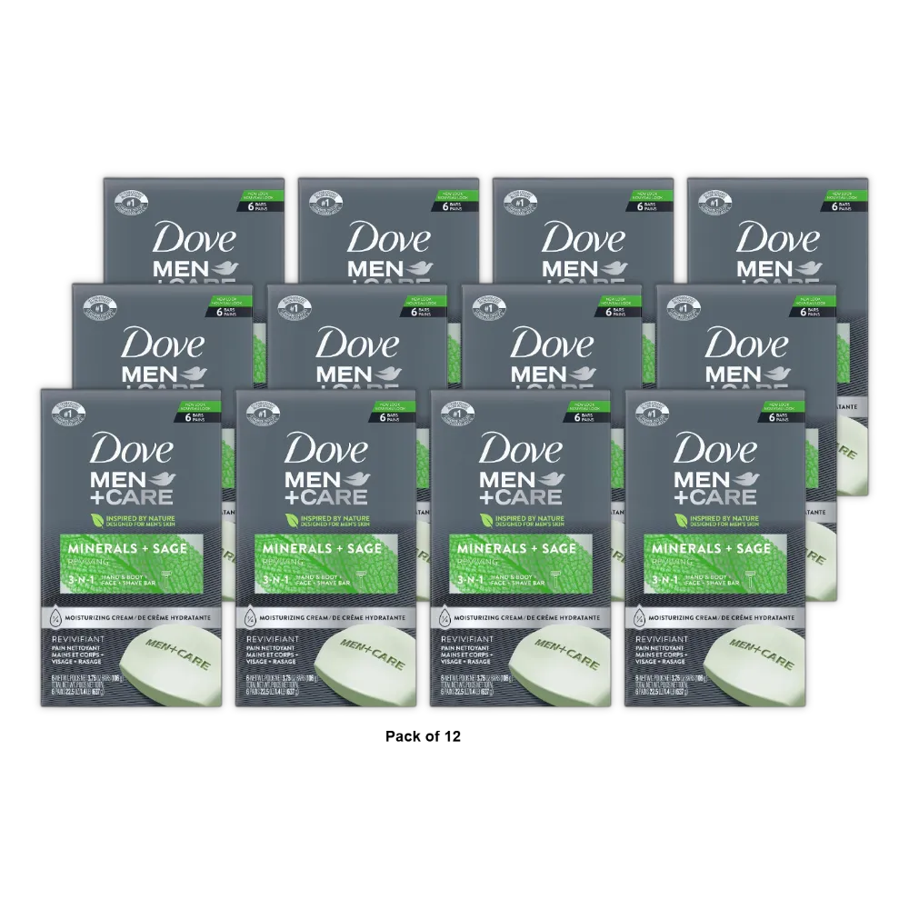 Dove Men+Care Body and Face Bar Minerals + Sage 3.75Oz (Pack of 12)