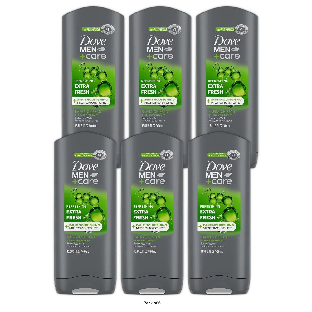 Dove Men Plus Care Body And Face Wash Extra Fresh13.5Oz (Pack of 6)