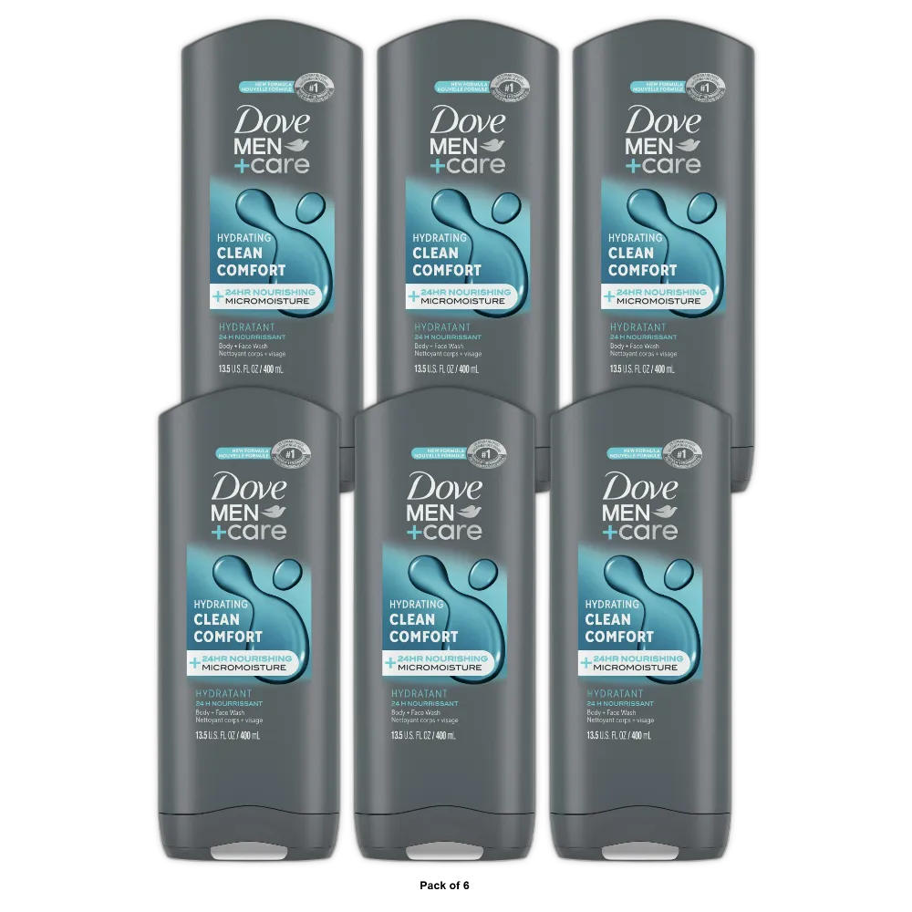 Dove Men Plus Care Clean Comfort Body And Face Wash 13.5Oz (Pack of 6)