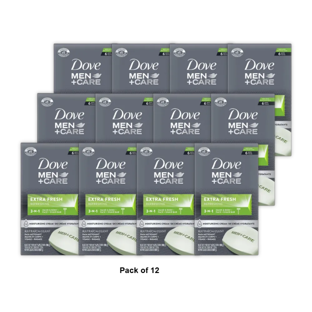 Dove Men+Care Body and Face Bar Extra Fresh 6 Ea 3.75Oz (Pack of 12)