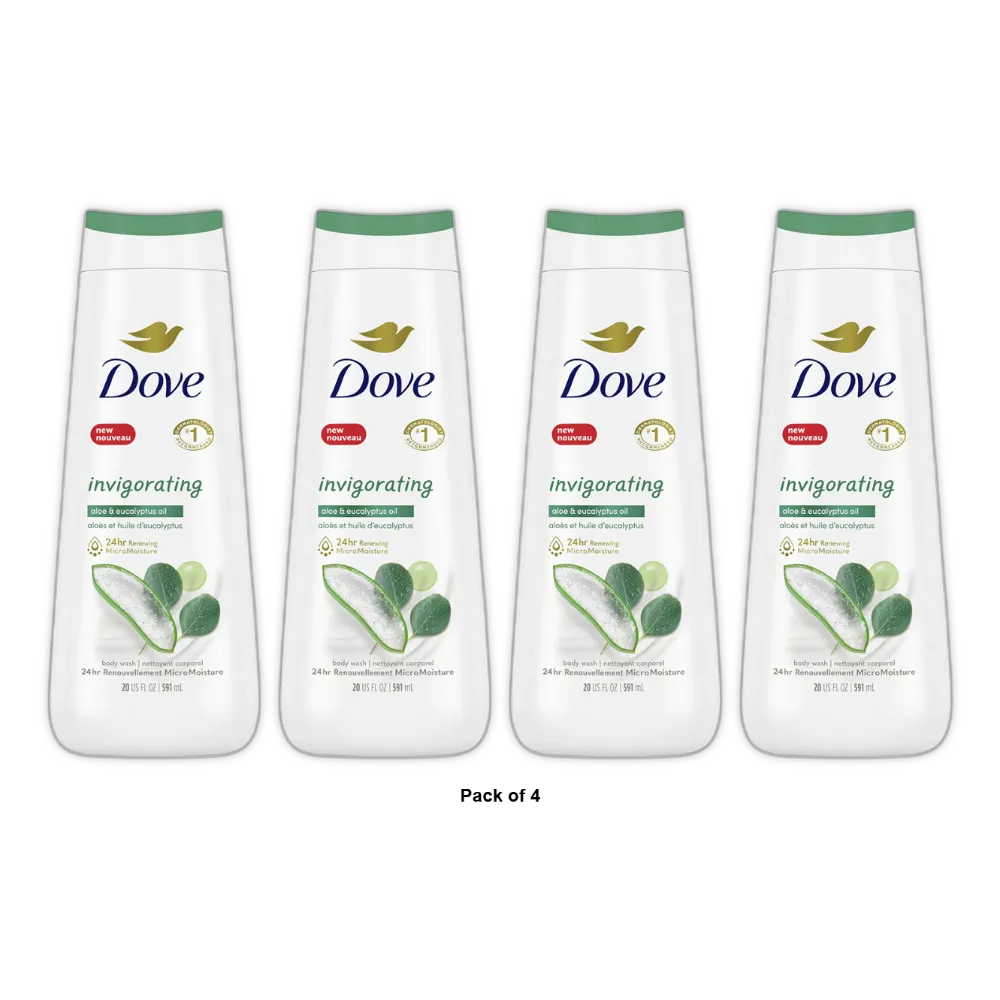 Dove Invigorating Liquid Body Wash Aloe and Eucalyptus Scent 20Oz (Pack of 4)