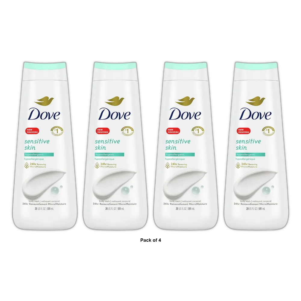 Dove Body Wash For Sensitive Skin Unscented 20Oz (Pack of 4)