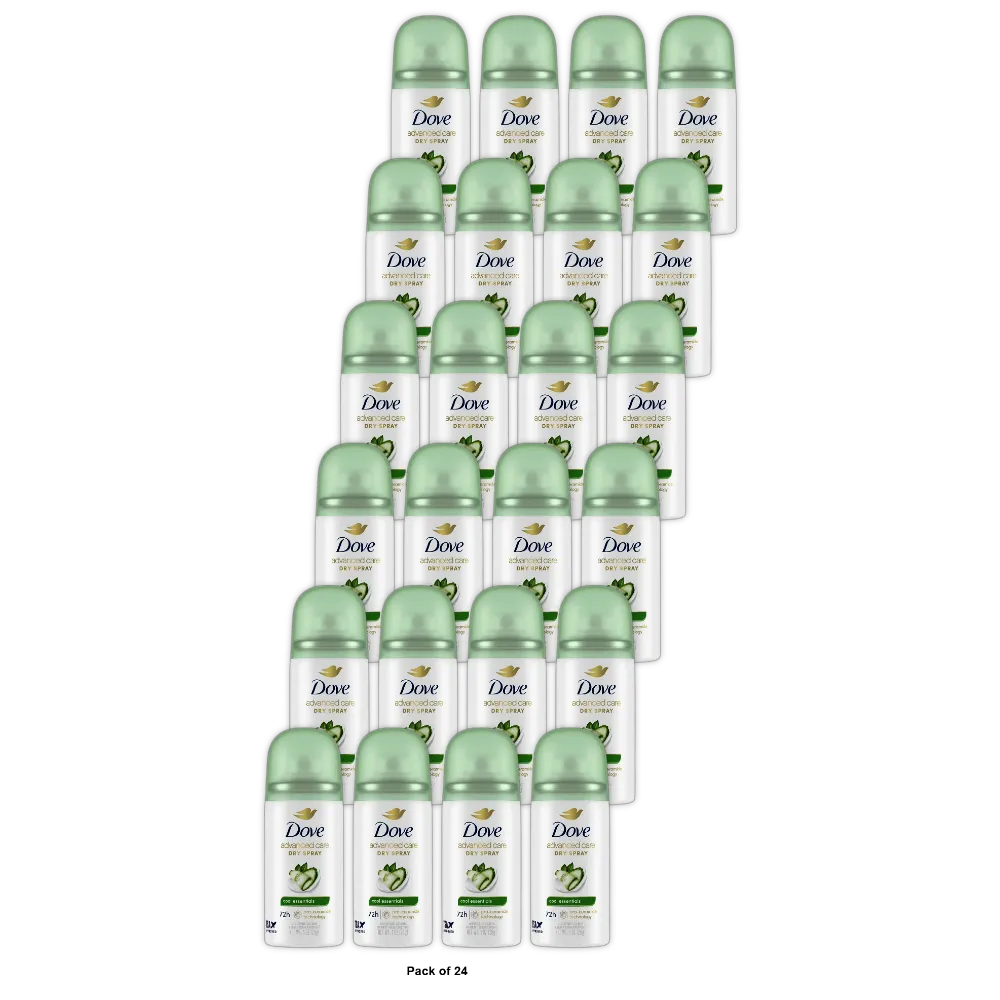Dove Beauty Cool Essentials Antiperspirant Deodorant Dry Spray Trial Size 1Oz (Pack of 24)