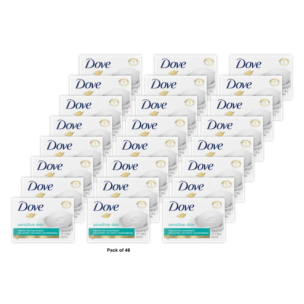 Dove Beauty Moisturizing Cream Bar Soap For Sensitive Skin Unscented 3.17Oz (Pack of 48)