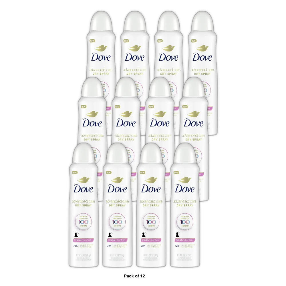 Dove Antiperspirant Deodorant Dry Spray Clear Finish 3.8Oz (Pack of 12)