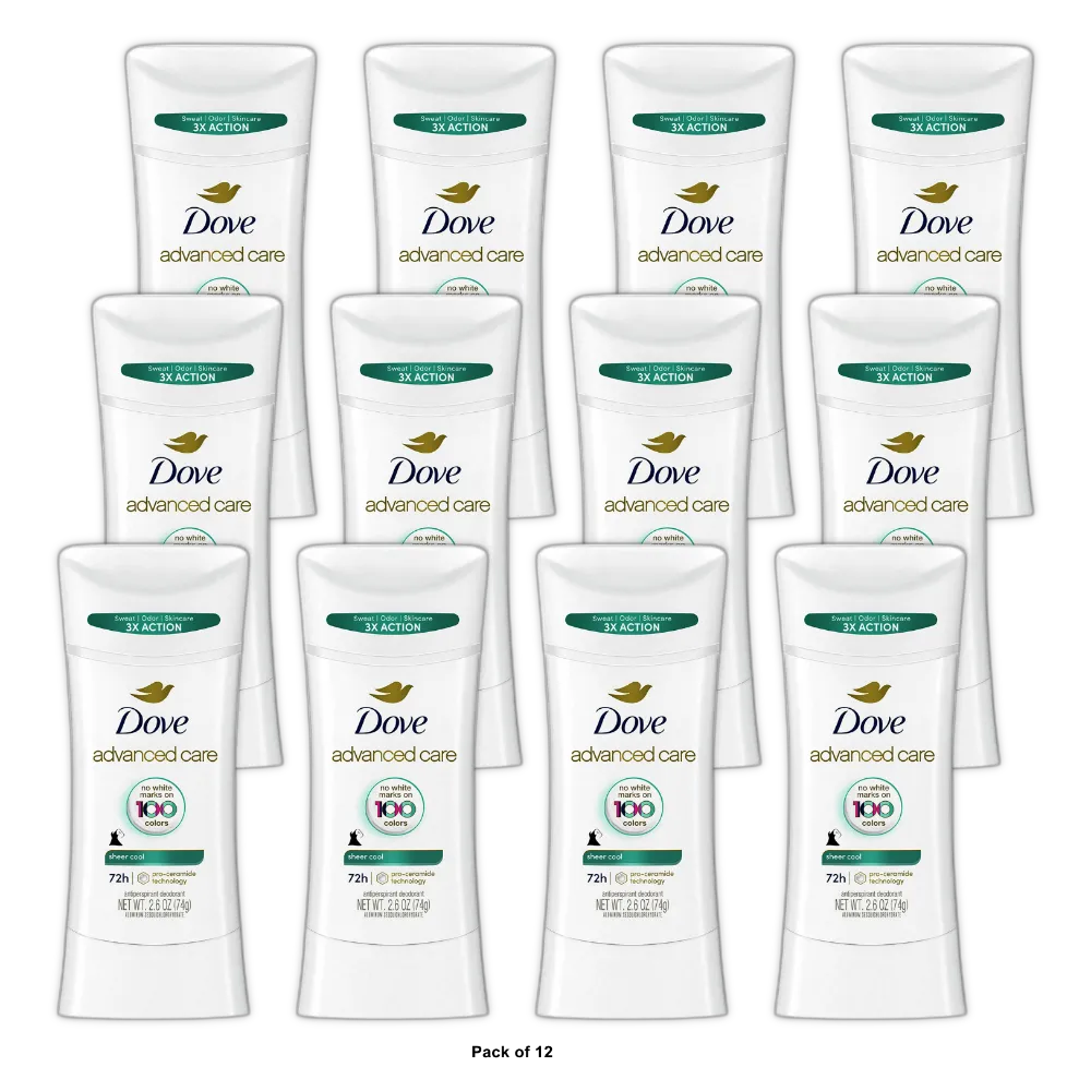 Dove Beauty Advanced Care Sheer Cool 72 Hour Invisible Antiperspirant And Deodorant 2.6Oz (Pack of 12)
