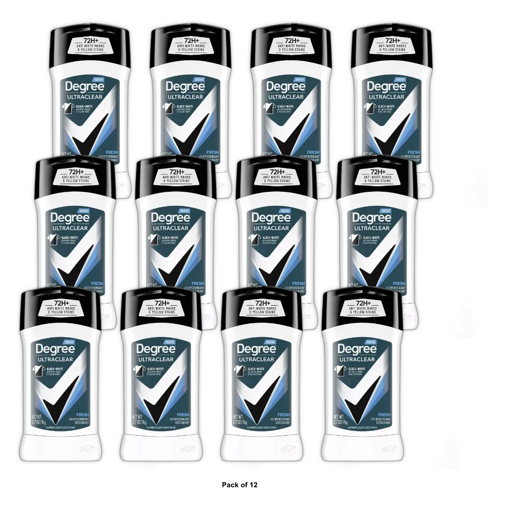 Degree Men Ultra Clear Black and White Antiperspirant Deodorant Fresh 2.7Oz (Pack of 12)