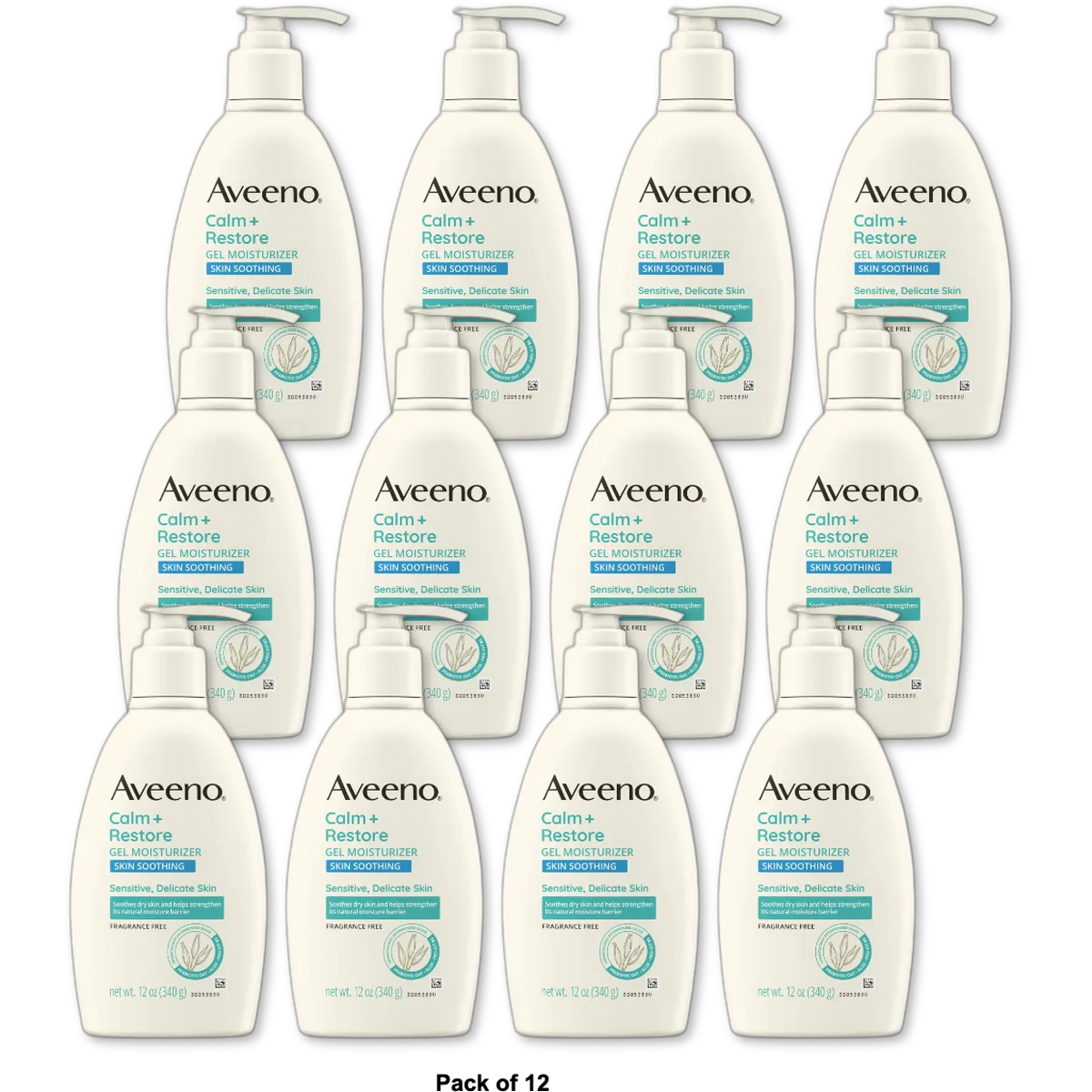 Aveeno Calm + Restore Body Moisturizer Gel for Sensitive Skin 12 Oz (Pack of 12)