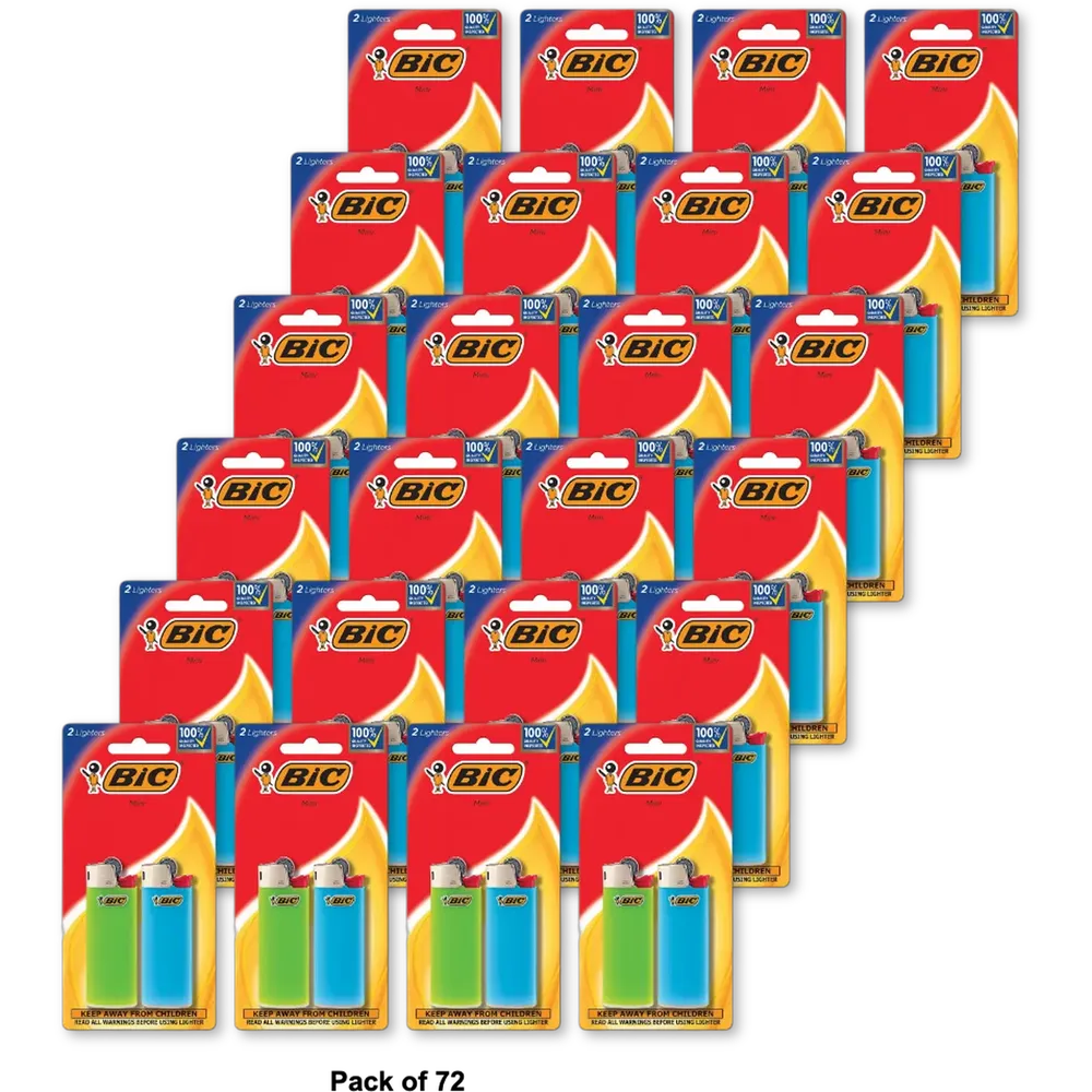 BIC Mini Classic Pocket Lighter Assorted Colors 2 Pack 0.41 oz (Pack of 72)