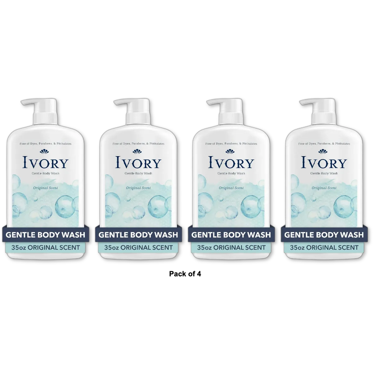 Ivory Mild and Gentle Body Wash, Original Scent, 35 fl oz (Pack of 4)