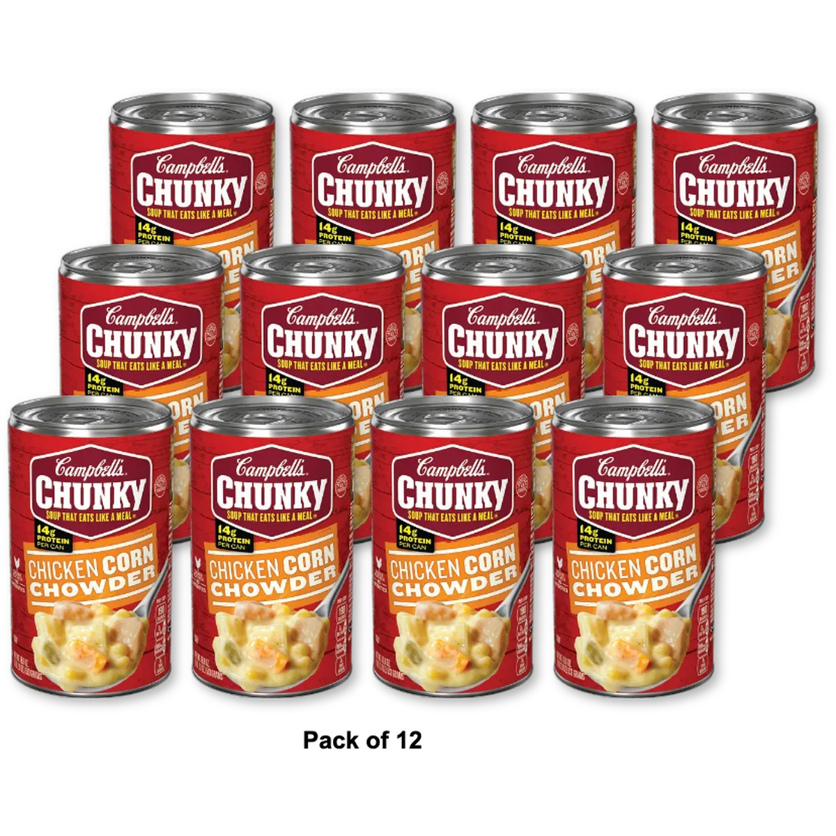 Campbell's Chunky Soup, Ready to Eat Chicken Corn Chowder Soup, 18.8 oz (Pack of 12)