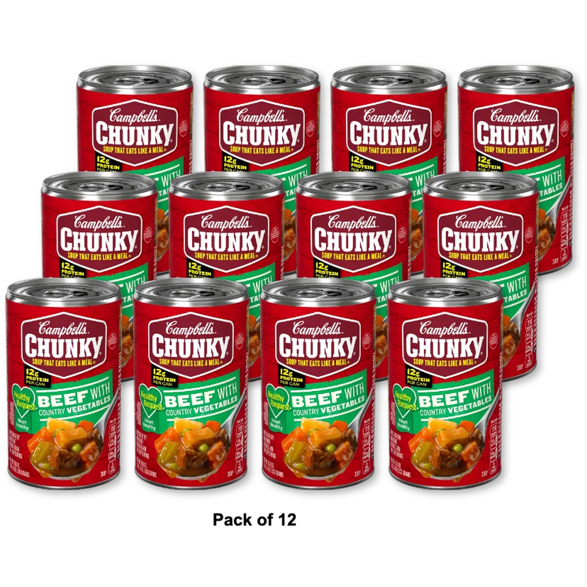 Campbell’s Chunky Healthy Request Soup, Ready to Serve Beef Soup with Country Vegetables 18.8 oz (Pack of 12)