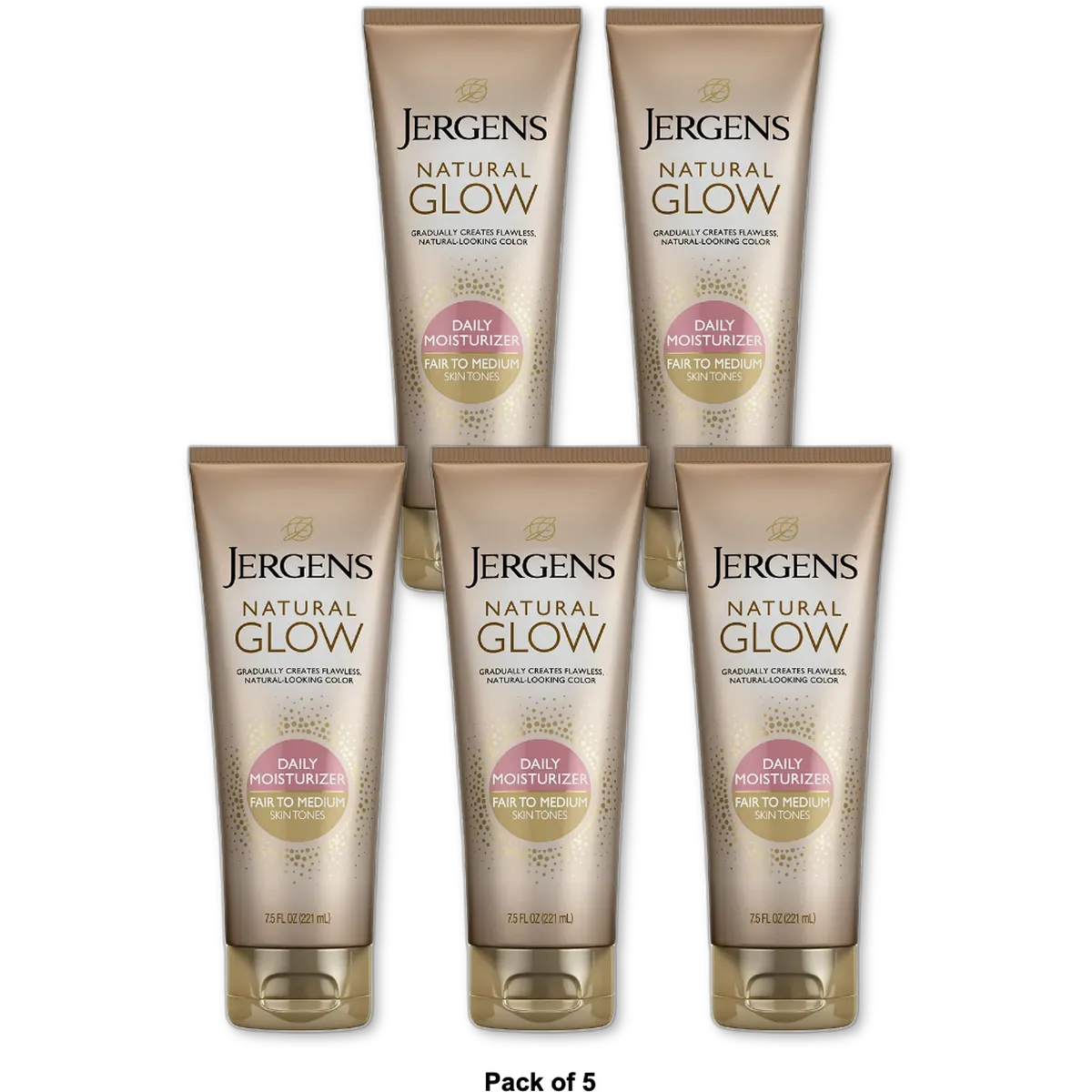 Jergens Natural Glow Daily Moisturizer Medium Skin Tones 7.5Oz (Pack of 5)