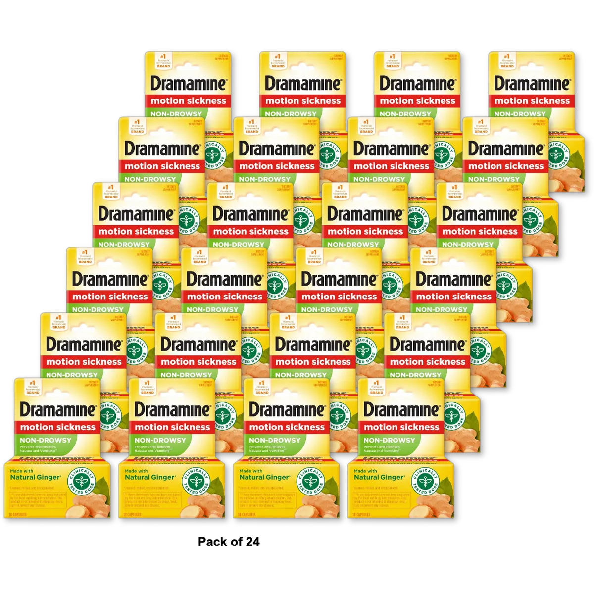Dramamine Non-Drowsy Naturals With Natural Ginger Capsules 2.08oz (Pack of 24)