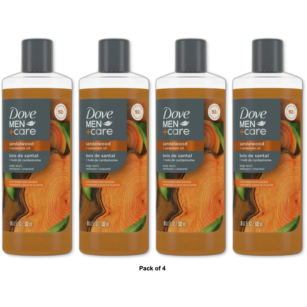 DOVE MEN + CARE Body Wash Sandalwood + Cardamom Oil 18Oz (Pack of 4)
