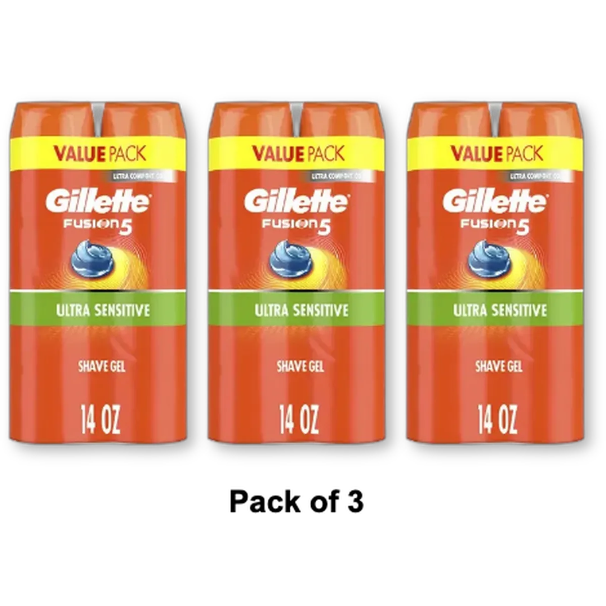 Gillette Fusion Ultra Sensitive Shave Gel 2x 7Oz (Pack of 3)