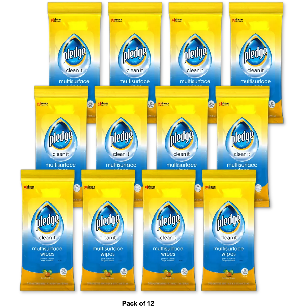 Pledge Clean And Dust Multi Surface Wipes 11.85oz (Pack of 12)