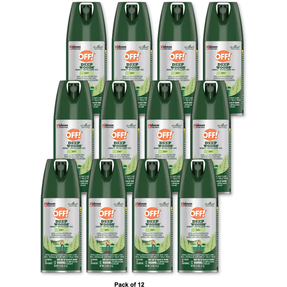 Off Deep Woods Dry Aerosol Insect Repellent VIII 2.5Oz (Pack of 12)