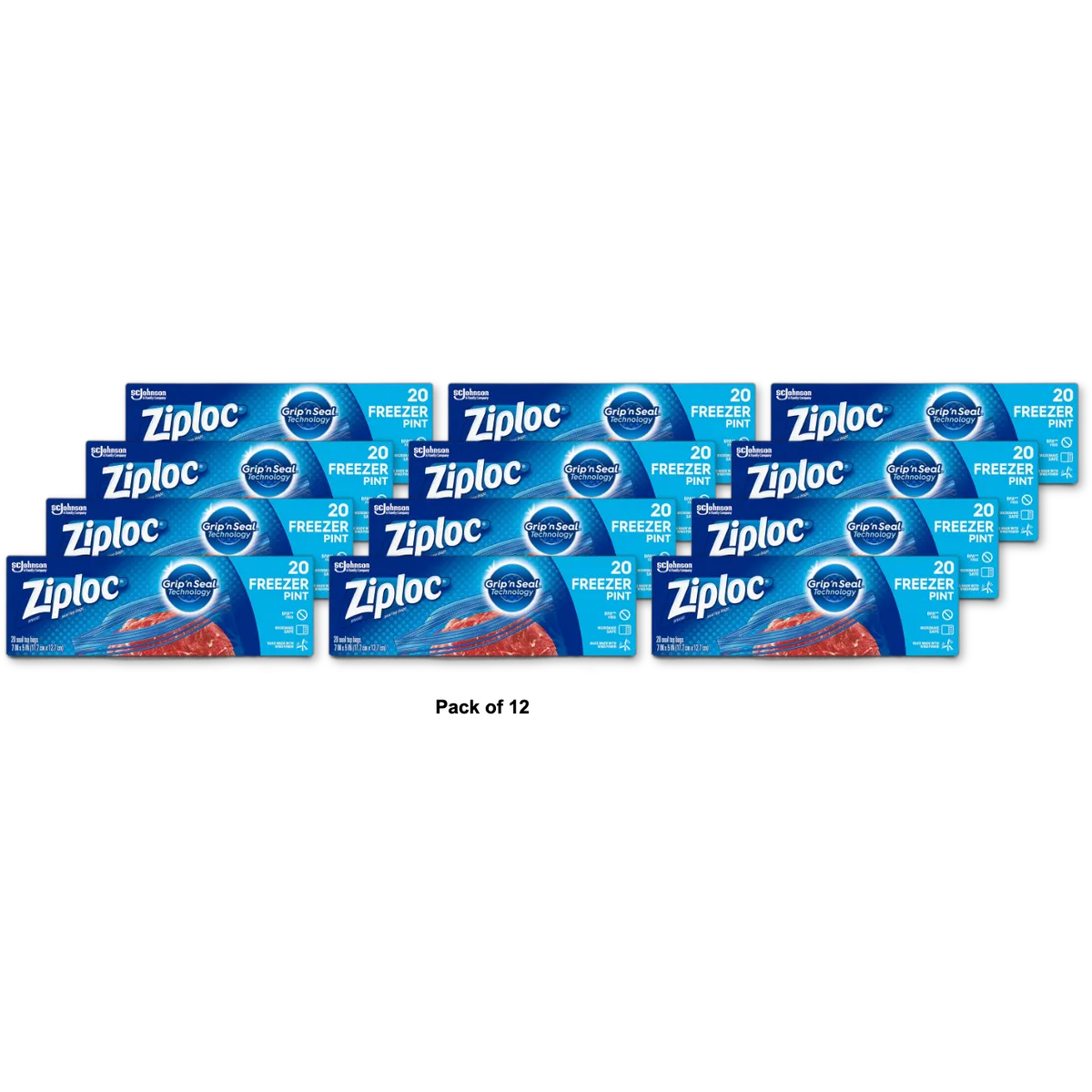 Ziploc Pint Food Storage Freezer Bags With Grip n Seal Technology 185.44 (Pack of 12)