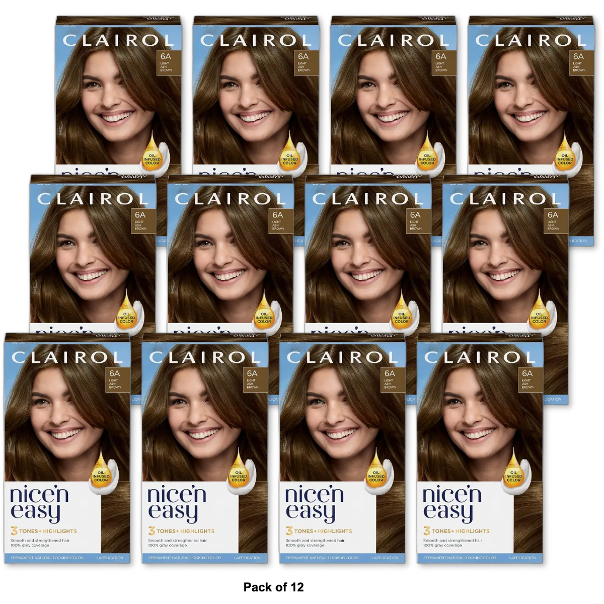 Clairol Nice & Easy Root Touch-Up Permanent Hair Color 6A Light Ash Brown 1.1Oz (Pack Of 12)