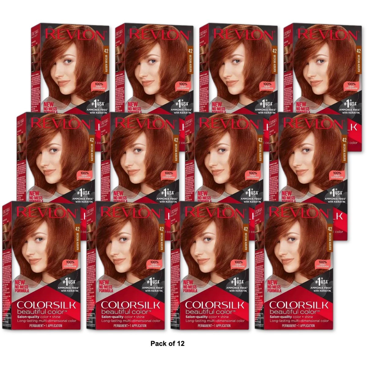 Revlon Colorsilk Beautiful 42 Medium Auburn Permanent Hair Color 7.36oz (Pack of 12)