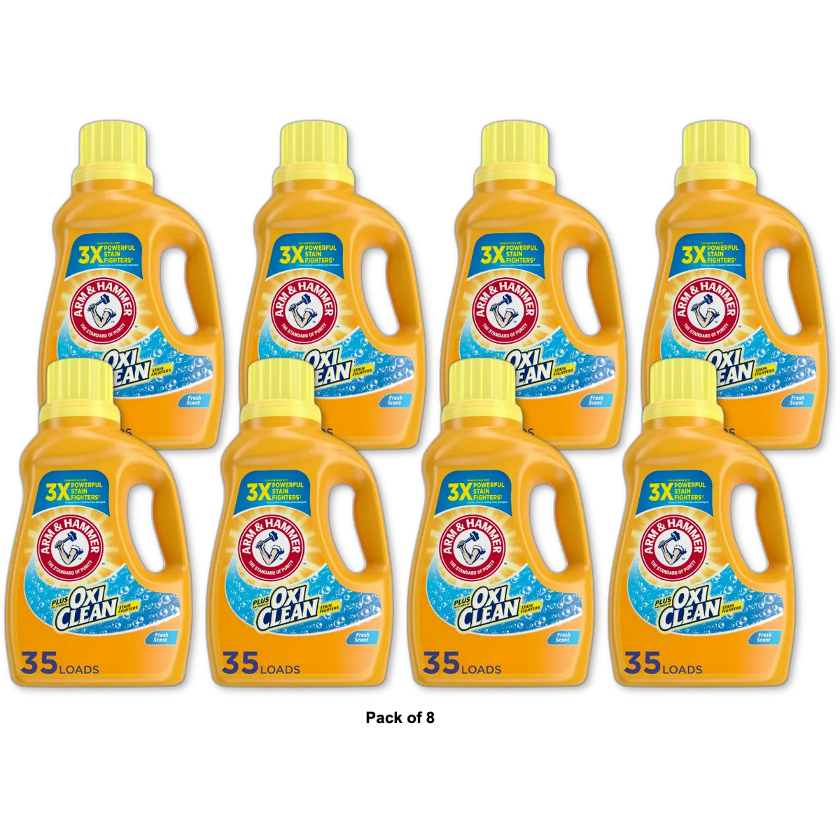 Arm & Hammer Plus OxiClean Fresh Scent, 35 Loads Liquid Laundry Detergent, 45.5 Fl oz (Pack of 8)