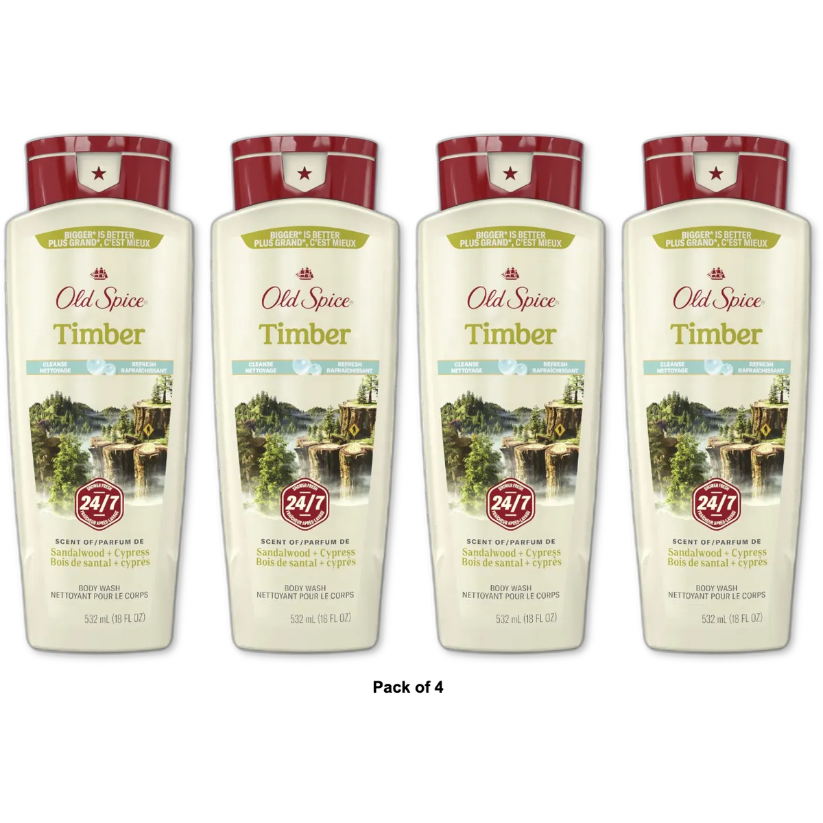 Old Spice Men's Body Wash for Men Timber 18Oz (Pack of 4)