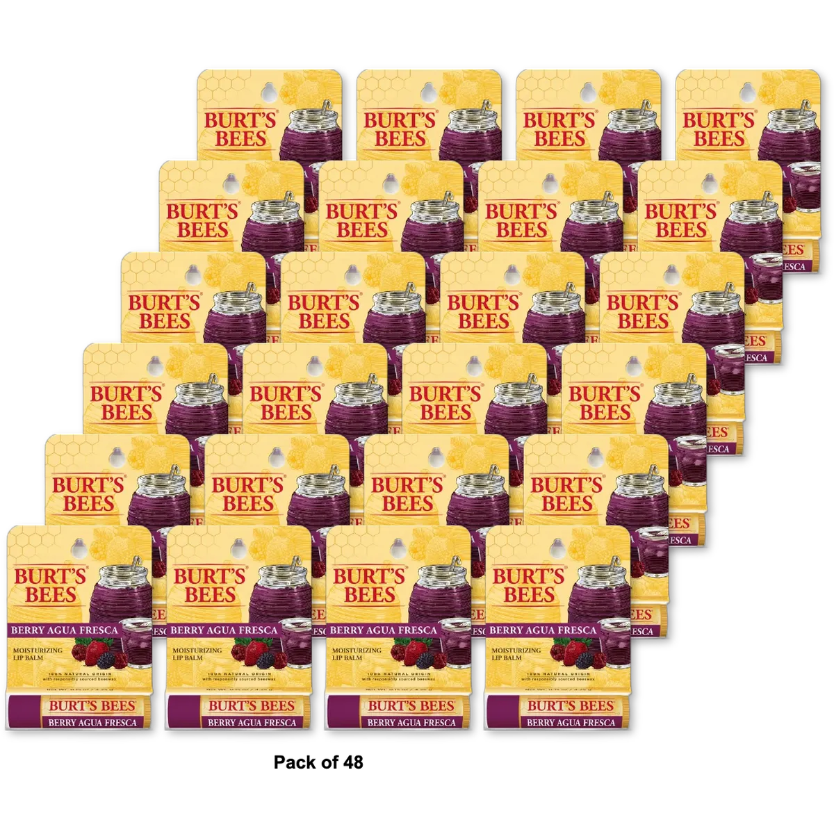 Burt'S Bees 100% Natural Origin Lip Balm, Berry Agua Fresca, 1 Tube 0.15 Oz (Pack Of 48)