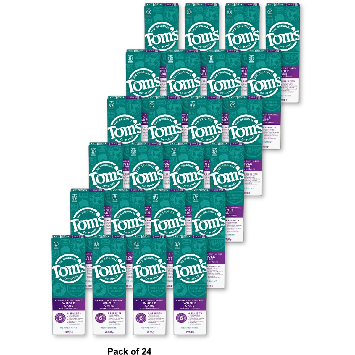 Toms of Maine Whole Care Natural Toothpaste Peppermint 4Oz (Pack of 24)