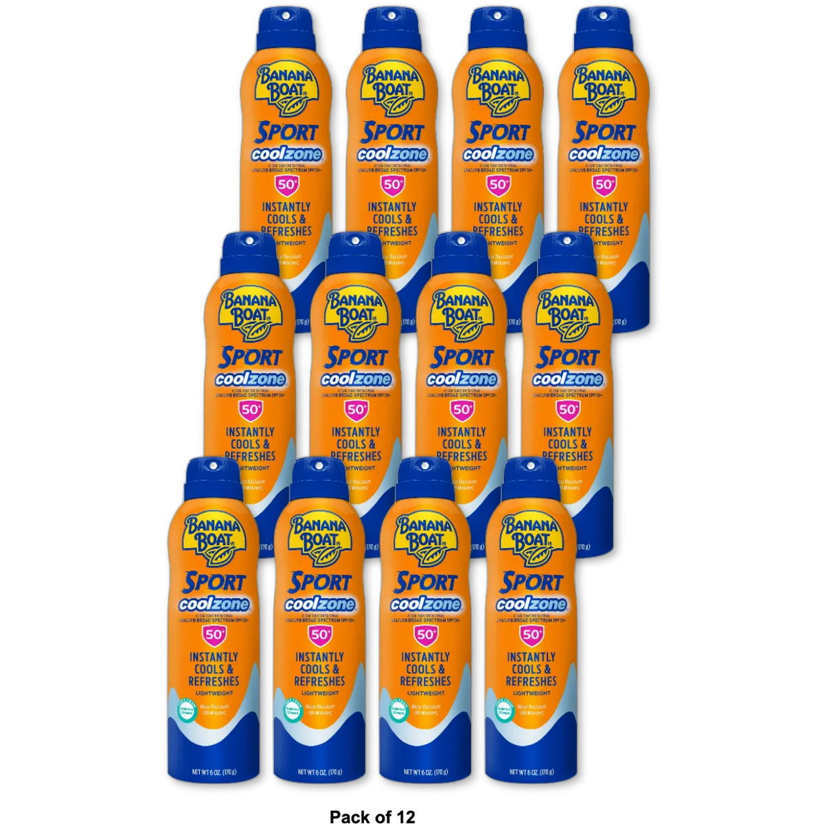 Banana Boat Sport Performance Cool Zone Broad Spectrum Sunscreen Spray SPF 50 6Oz (Pack of 12)