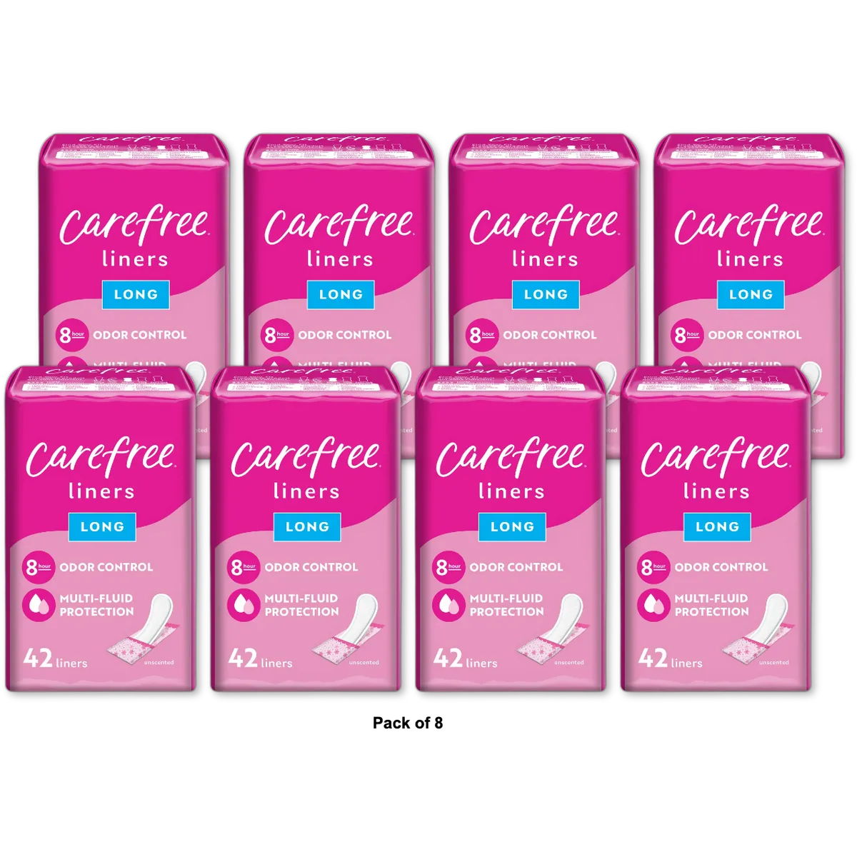 Carefree Acti-Fresh Body Shape Pantiliners Long To Go Unscented Liners 2.89oz (Pack of 8)