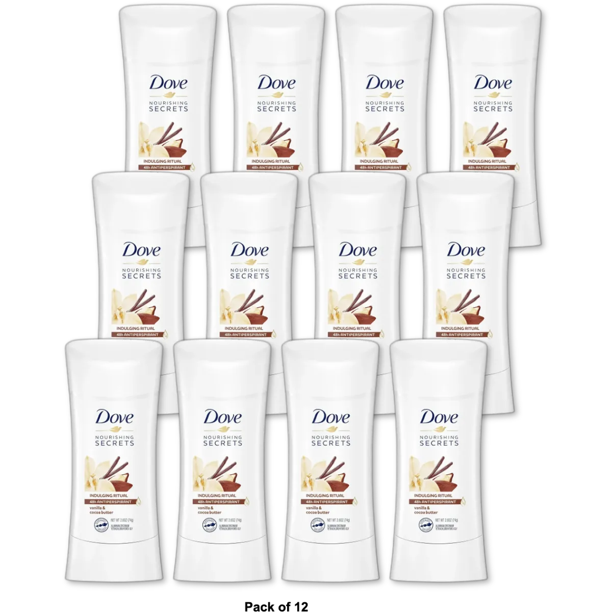 Dove Nourishing Secrets Antiperspirant Deodorant Stick Vanilla & Cocoa Butter, 2.6 Oz (Pack of 12)