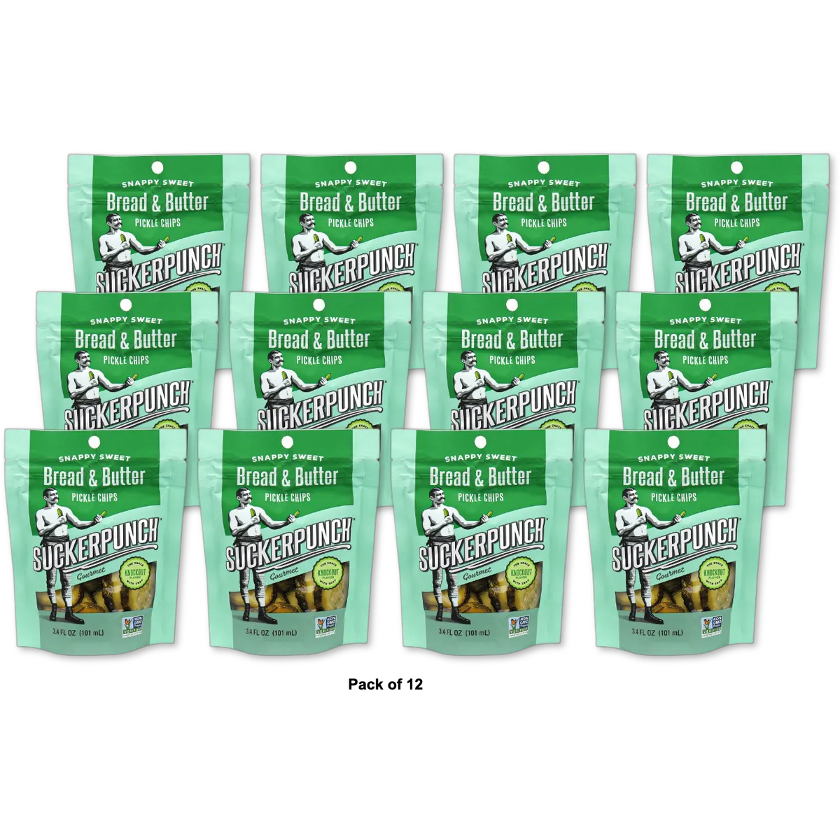 SuckerPunch Pickle Chips Bread & Butter 3.4 oz (Pack of 12)