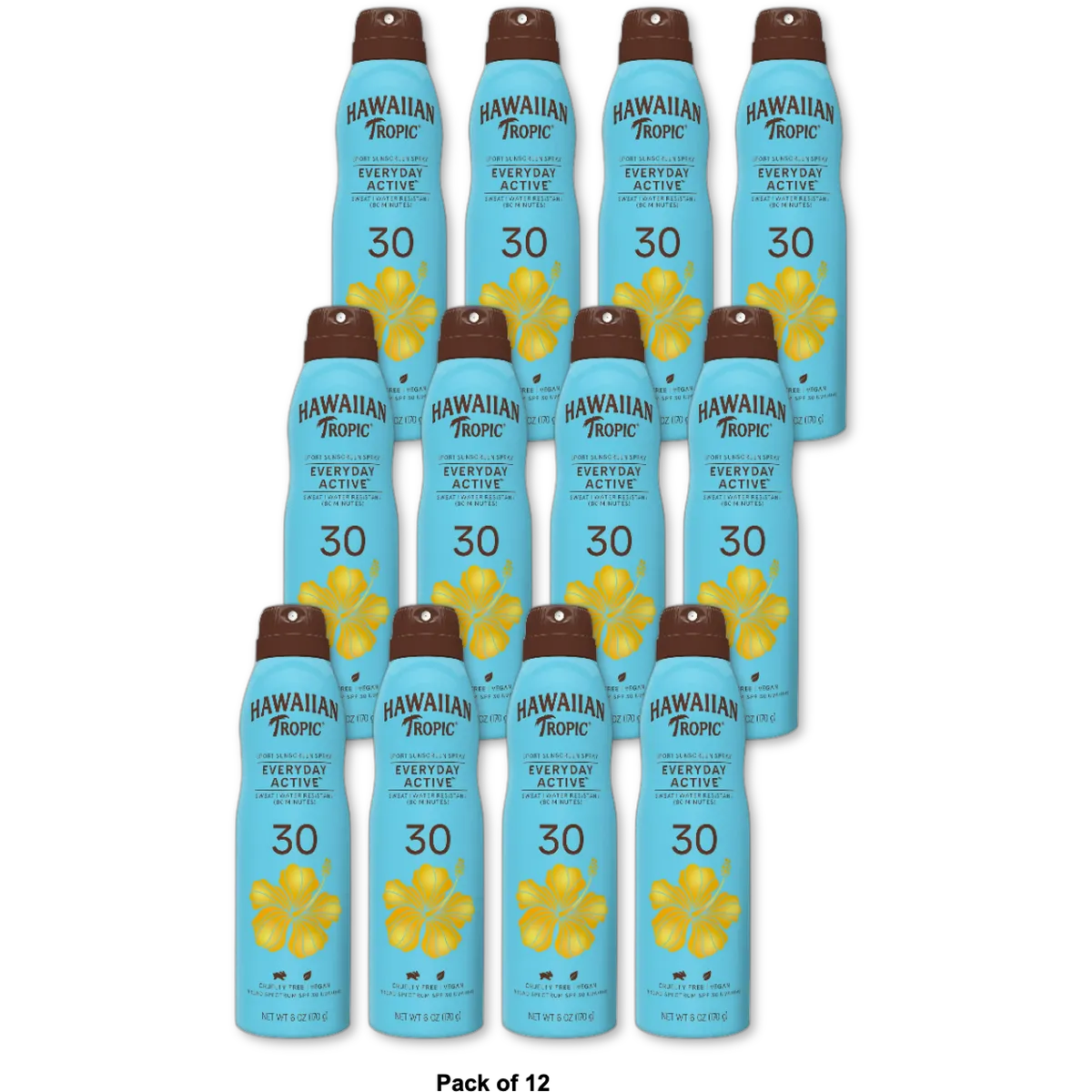 Hawaiian Tropic Everyday Active Clear Spray Sunscreen SPF 30 6Oz (Pack of 12)