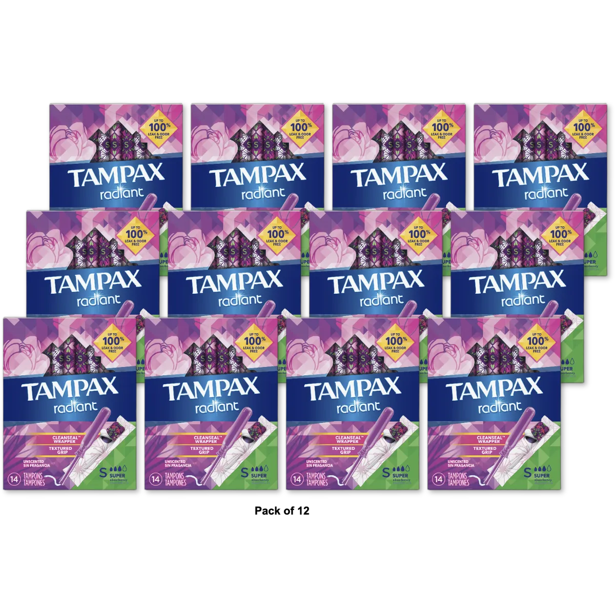 Tampax Radiant Tampons Regular Super 14 ct 3.86oz (Pack of 12)