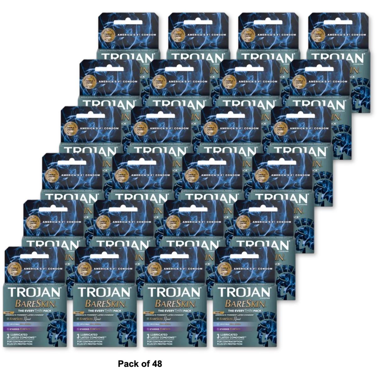 Trojan Bare Skin Condoms 3 Count 1.13oz (Pack of 48)