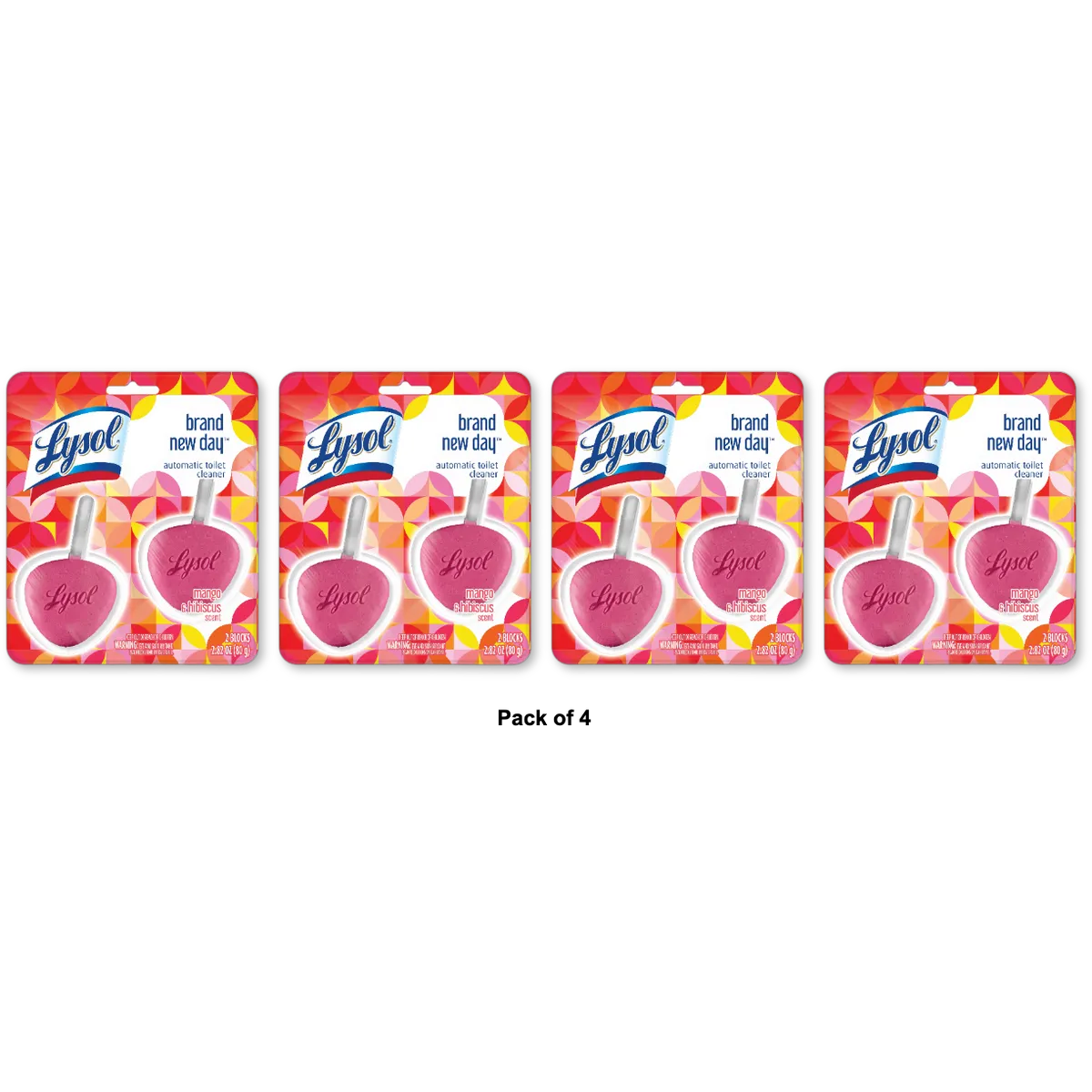 Lysol Automatic Toilet Bowl Cleaner Brand New Day Mango & Hibiscus 2 Count 2.82 Oz (Pack Of 4)
