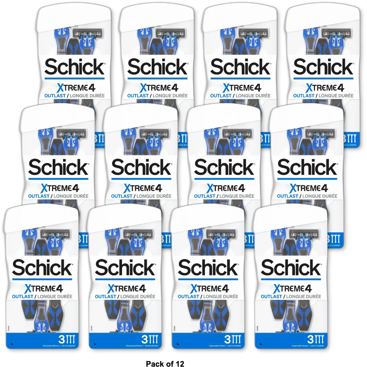 Schick Xtreme4 Mens Disposable Razor 2.72oz (Pack of 12)