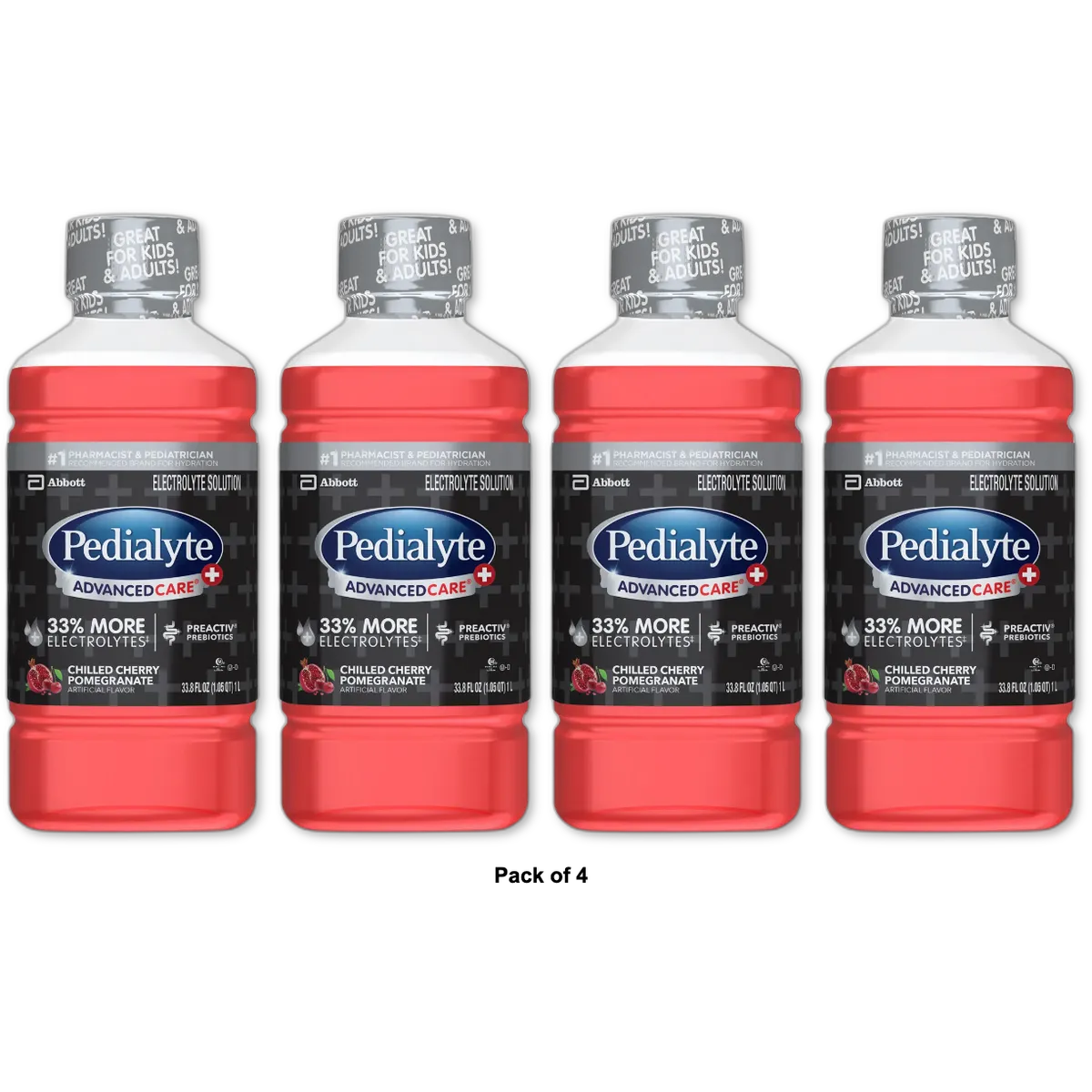 Pedialyte Advancedcare+ Electrolyte Drink With 33% More Electrolytes And Has Preactiv Prebiotics Chilled Cherry Pomegranate 1 Liter 3.8Oz (Pack Of 4)