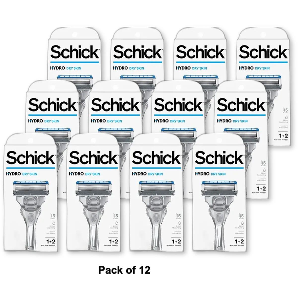 Schick Hydro Dry Skin Men's 5-Blade Razor Handle + 2 Refill Razor Blades Kit 1 Count 2.4oz (Pack of 12)
