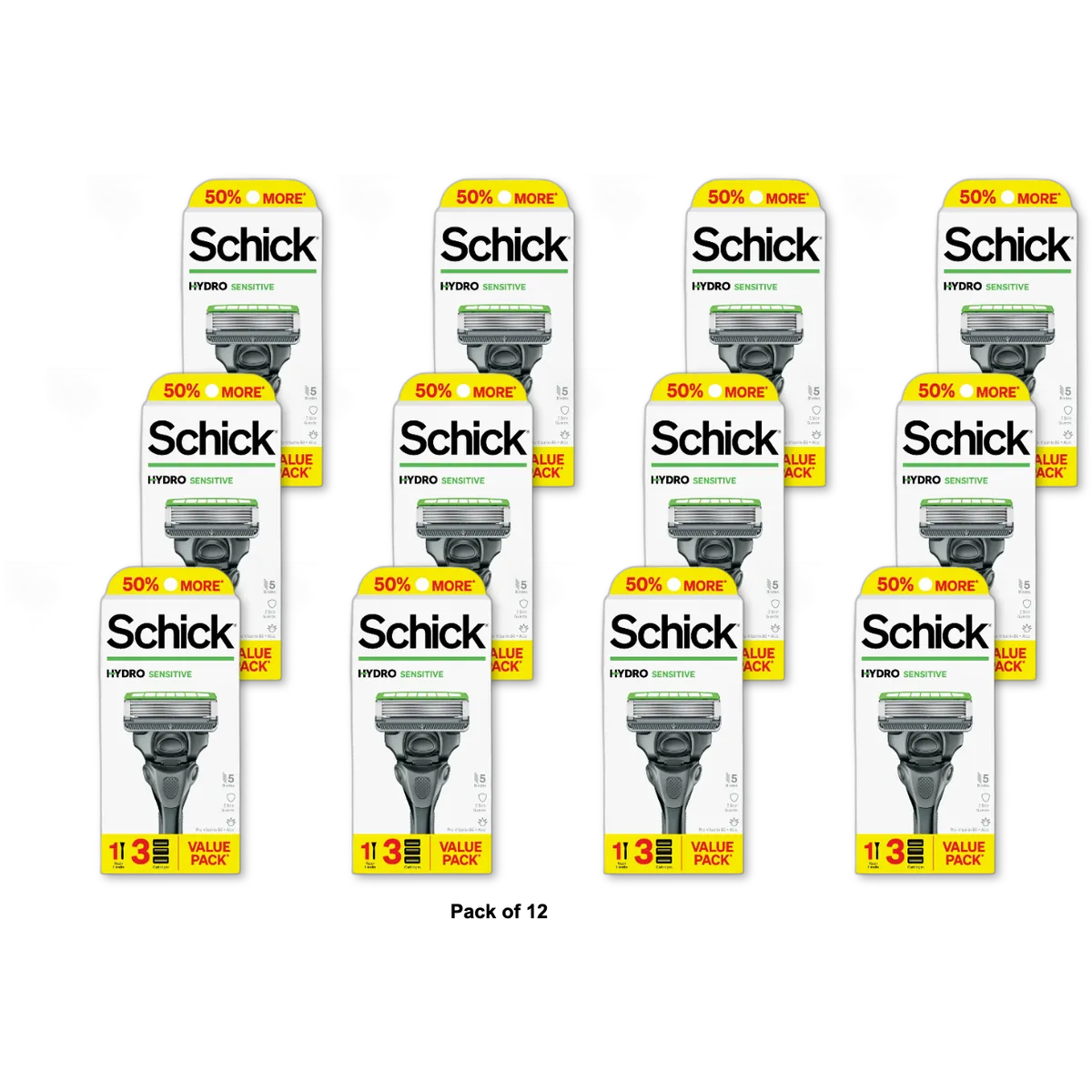 Schick Hydro Sensitive Men s 5 Blade Razor Starter Kit 1 Razor Handle with 3 Cartridges 2.89oz (Pack of 12)
