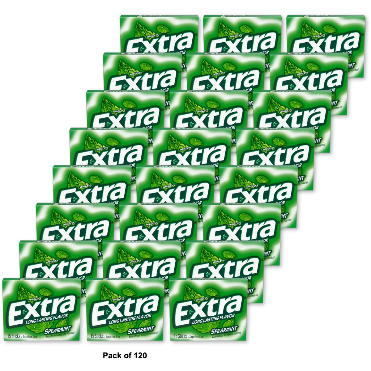 Wrigleys Extra Sugar Free Chewing Gum Spearmint - 15 Sticks/Pack 10 Ea 0.11Oz (Pack Of 120)