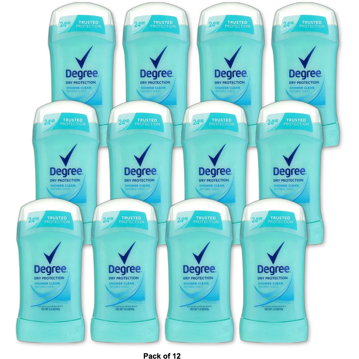 Degree Anti-Perspirant And Deodorant Invisible Solid For Women Shower Clean1.6Oz (Pack of 12)